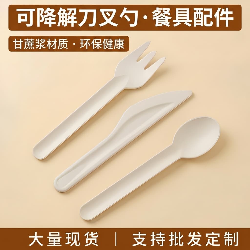 Biodegradable knife and fork spoon disposable thickened western steak salad sugar cane paddle knife and fork thickened milk tea dessert spoon