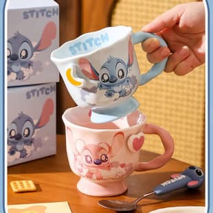 Lilo & Stitch Angel Ceramic Mug New Women Couple Water Cup Birthday Gift Souvenir