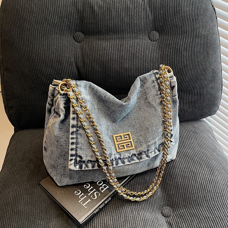 Denim Underarm Bag Trendy Fashion Chain Bag Women 2025 New Casual Large Capacity Shoulder Bag Tote Bag