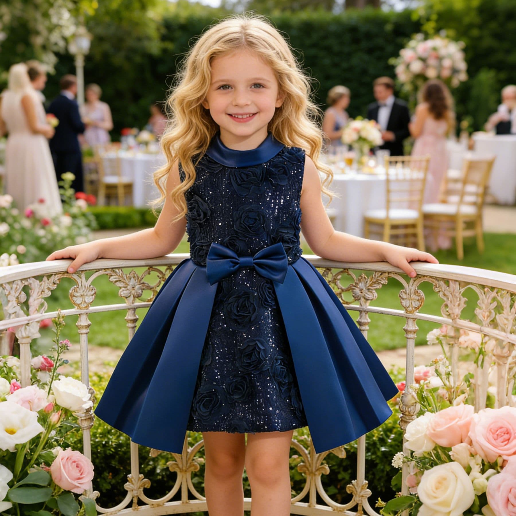 Cross-border Girls' Satin Princess Dress Sleeveless 3D Rose Sequins One-Piece Birthday Party Performance Costume