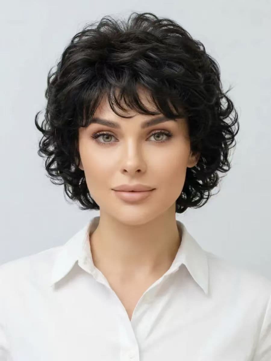 Silver White Mixed Color Fashion Curly Wig for Elderly Women, Fluffy Realistic Curly Hair with Rose Net