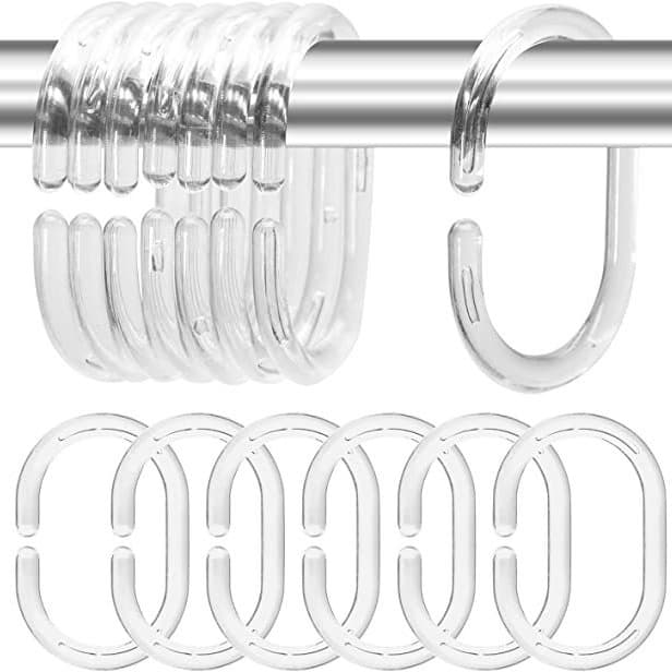 Bathroom Shower Rod Plastic Shower Curtain Ring Hook Transparent Ring 12pcs Blister Pack Elegant Packaging Factory Wholesale