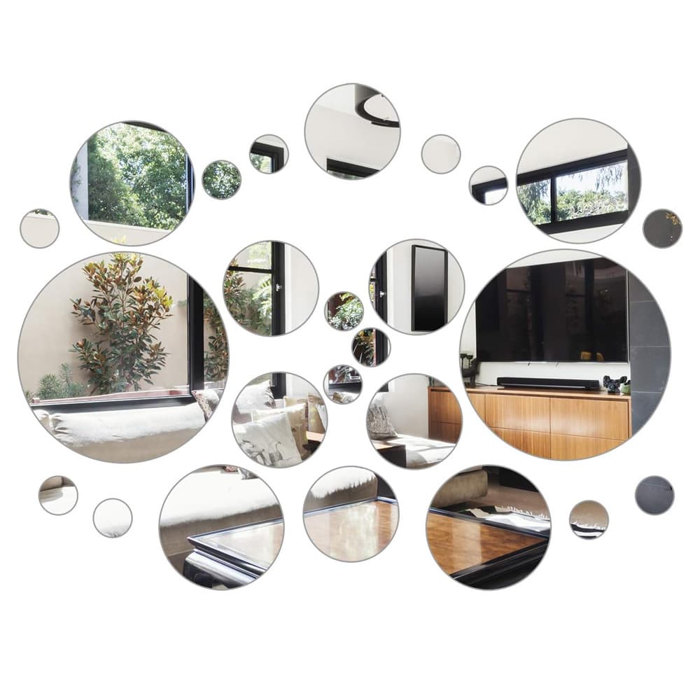 30 Round Acrylic Mirror Wall Stickers Removable Wall Decal Mirror Set for Bathroom Ceiling Art Wall Decor