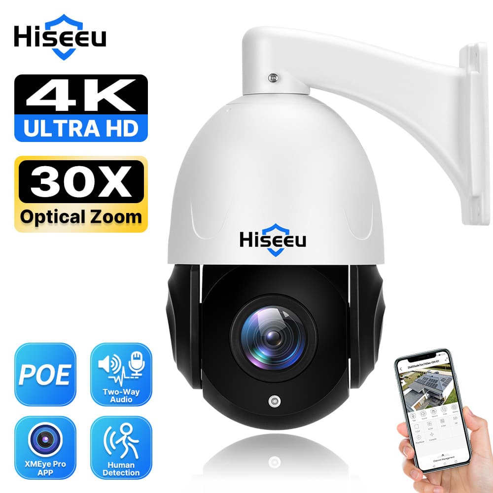 Hiseeu POE wired optical zoom 30x 8MP HD outdoor WIFI surveillance 360 camera
