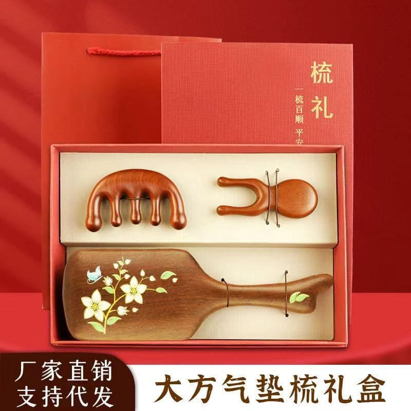 Mid-Autumn Festival Gift Sandalwood Comb Set Massage Comb for Mom and Elders Meridian Comb Wooden Comb Health Gift