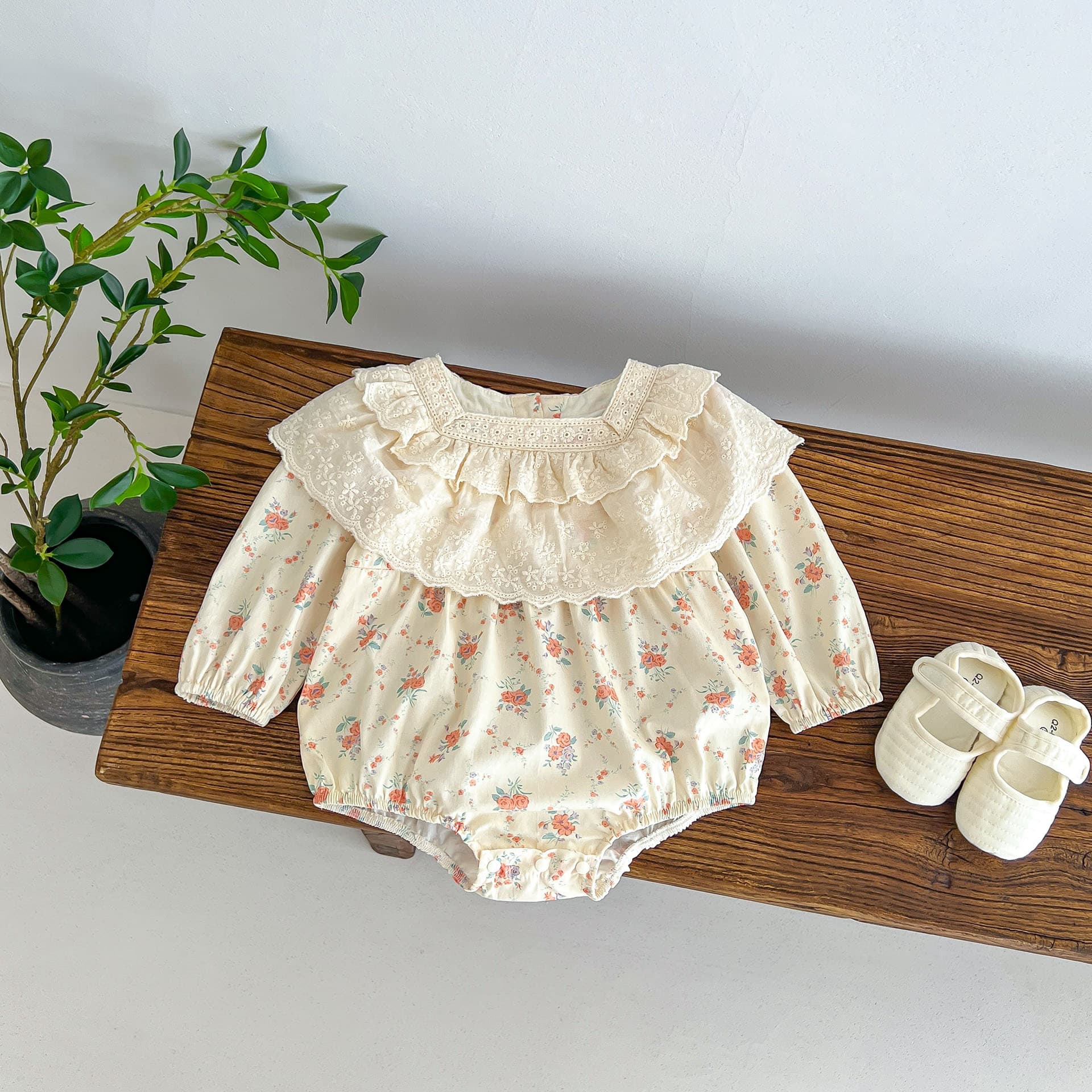 Girls Romper Spring/Autumn New Full Cotton Long Sleeve Korean Style Lace Collar Small Floral Baby Babygrow Crawler