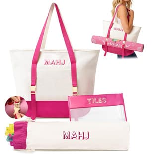 Amazon Canvas 3-Piece Letter Mahjong Storage Bag, Large Capacity Cosmetic Bag, Travel Toiletry Bag, Mahjong Bag