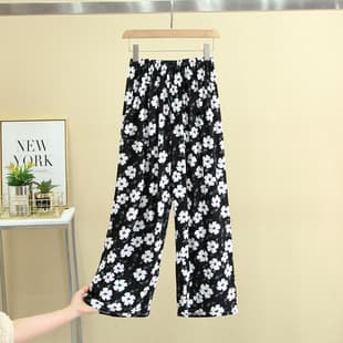 Cotton Silk Pajama Pants Women Spring Summer Thin Loose Comfortable Wide Leg Pants Casual Wear Out Rayon Fabric Nine-Tenths Pants Home Pants