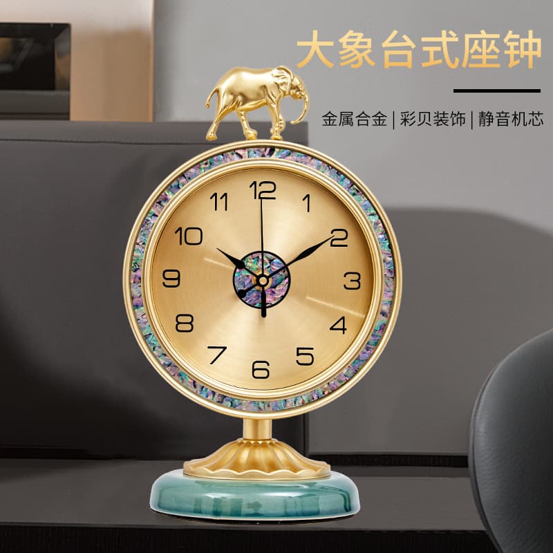Elephant-Shaped Clock Desktop Clock Ornament for Living Room Home Use, Shell Simple Modern Silent Table Clock