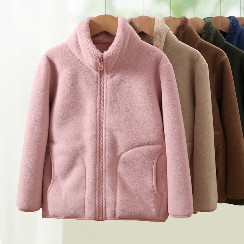 Children's Fleece Lined Jacket, Autumn Winter Girls' Thick Warm Stand Collar, Boys' Cardigan, Lamb Fleece Winter Top