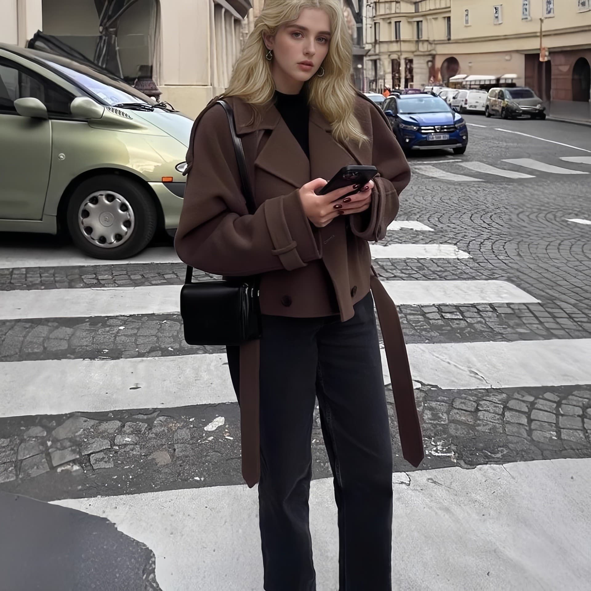 2025 New Cross-Border Foreign Trade European and American Women's Clothing Amazon Large Lapel Woolen Fashion Short Belt Coat Jacket