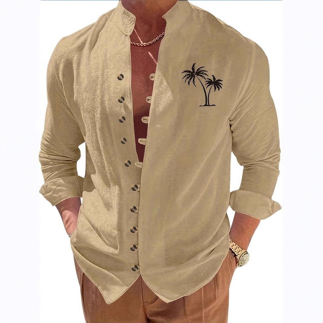 Coconut Tree Floral 3D Floral Print Shirt for Men Slim Fit Fashionable Cardigan Long Sleeve Shirt