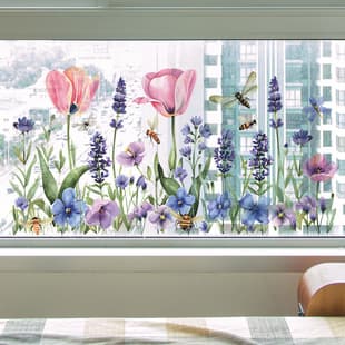 Tulip Flower Leaf Wall Sticker for Bedroom Living Room Entryway Glass Home Decorative Self-Adhesive Static Wholesale