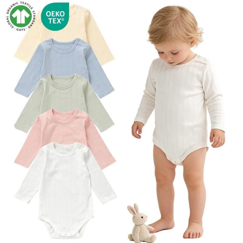 Baby Onesie Ribbed Jacquard Long Sleeve Breathable Infant Romper Soft Skin-Friendly Newborn Crawling Suit