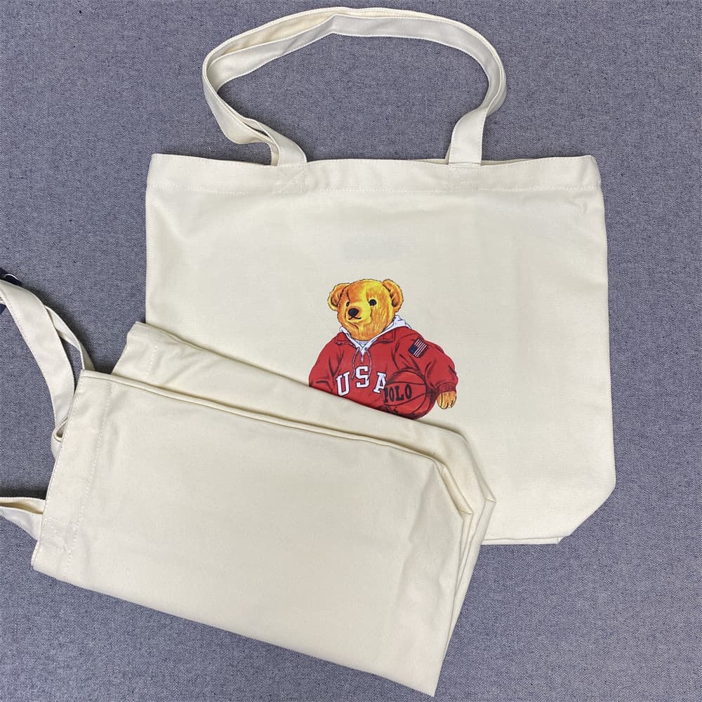 Cross-border RL Bear Bag, Japanese and Korean Cartoon Pattern Printed Shopping Bag, Handbag, Shoulder Bag, Canvas Tote