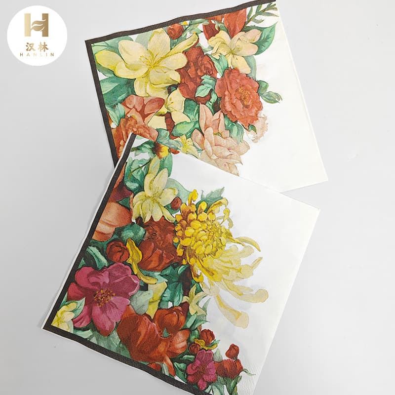 Printed Napkin Colorful Flower Square Tissue Theme Party High-class Restaurant Special Disposable Paper Towel