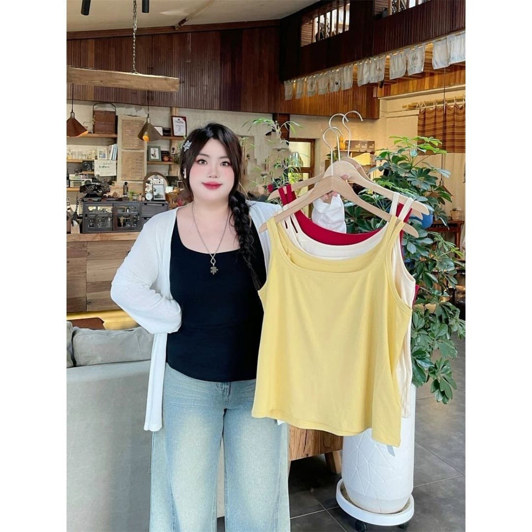 Summer new style solid color camisole for plus-size women, slimming inner layer, sleeveless top for layering.