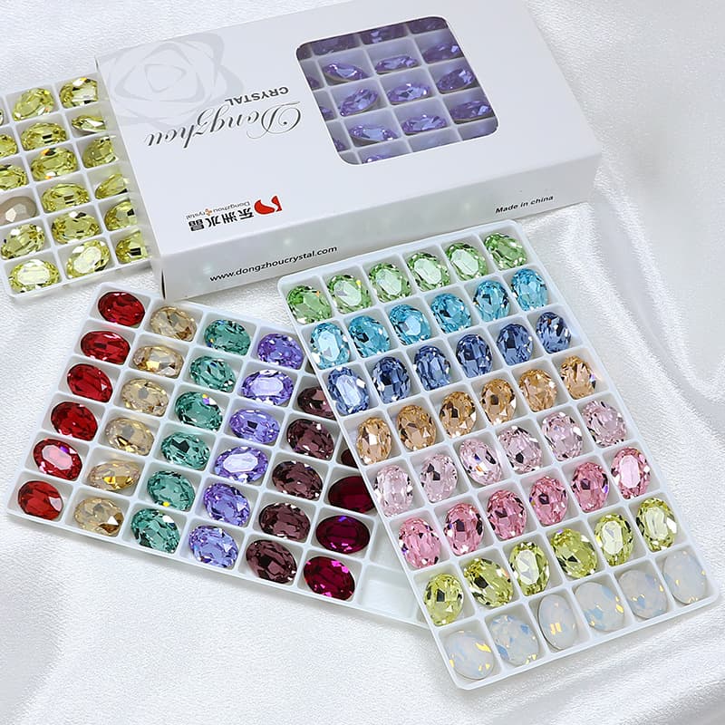 Dongzhou Nail Rhinestones 14*10 Pigeon Egg Pointed Bottom Rhinestones Super Flash Multi-Facet Glass Rhinestones Oval Nail Art Accessories Wholesale
