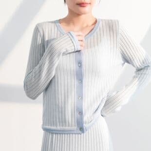 26 Autumn Beautiful Sky Blue Wool Linen Blend Knit Little Chanel Style Cardigan Half Skirt 22974 Half Skirt 22975