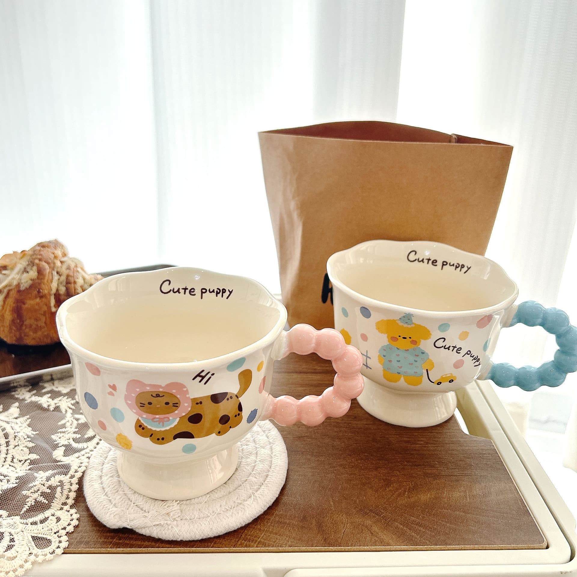 Creative Cute Household Water Cup Goblet Mug Cartoon Milk Cup Ins Style High Aesthetic Ceramic Cup for Couples