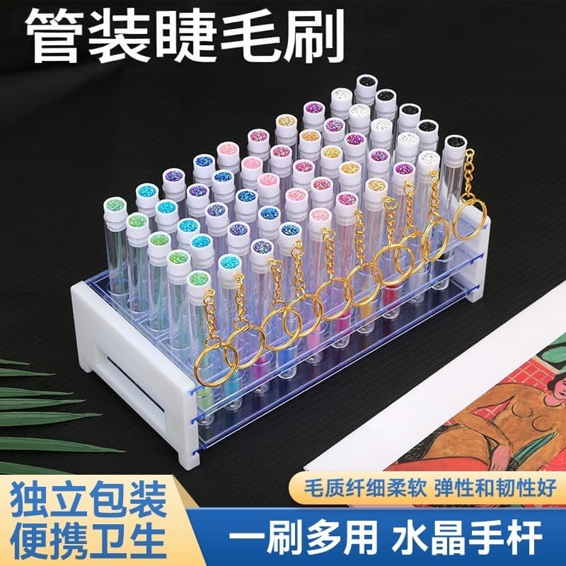 Cross-border tube-mounted eyelash brush, crystal stem eyelash comb with diamond, transparent individual packaging spiral brush, disposable