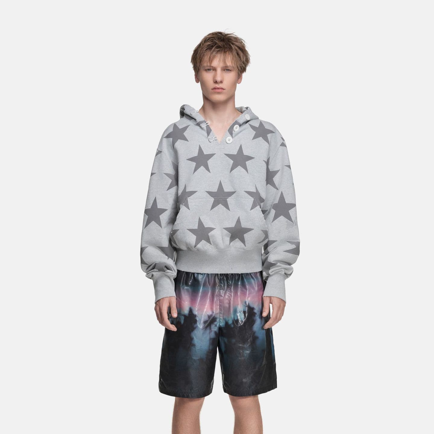 2026 Cross-border European and American New Style Print Button Collar Hoodie Long-sleeve Pullover Casual Jacket Street Trend