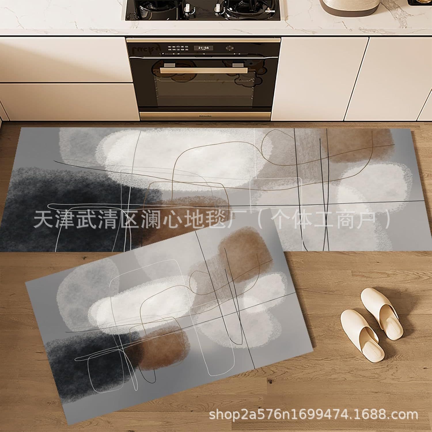 New Abstract Kitchen Mat 2-Piece Set Marble Pattern Kitchen Mat Cross-Border Living Room Bedroom Mat