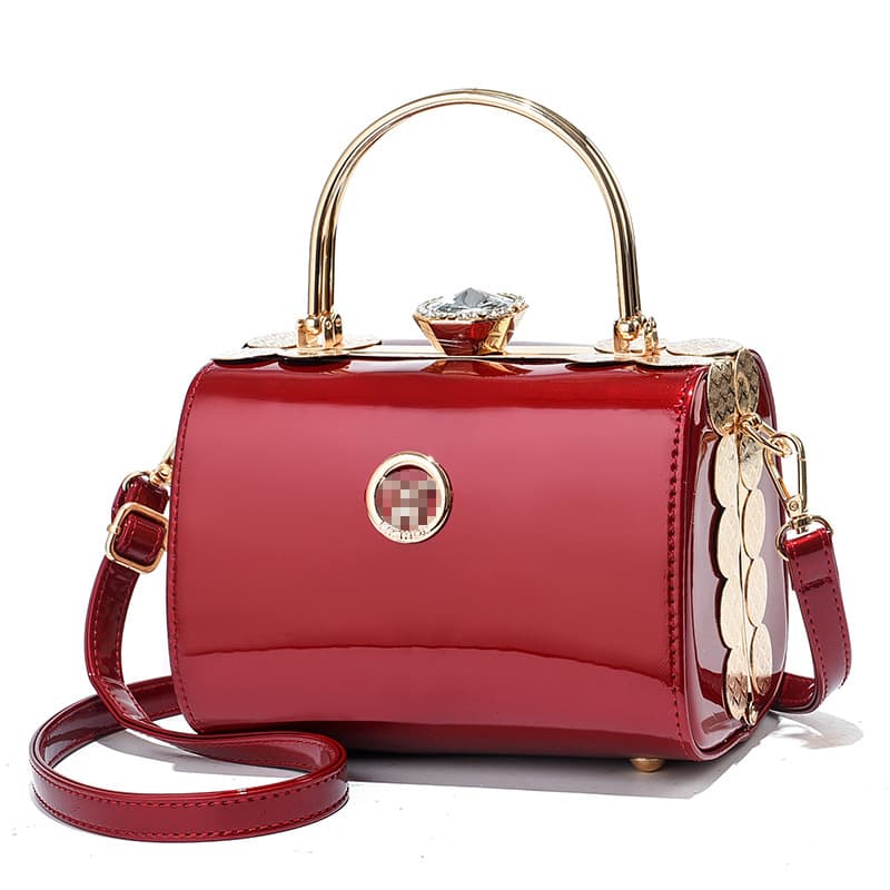 2021 New Fashion bright leather handbag women's bag Joker shoulder diagonal large steel frame handbag a generation of hair