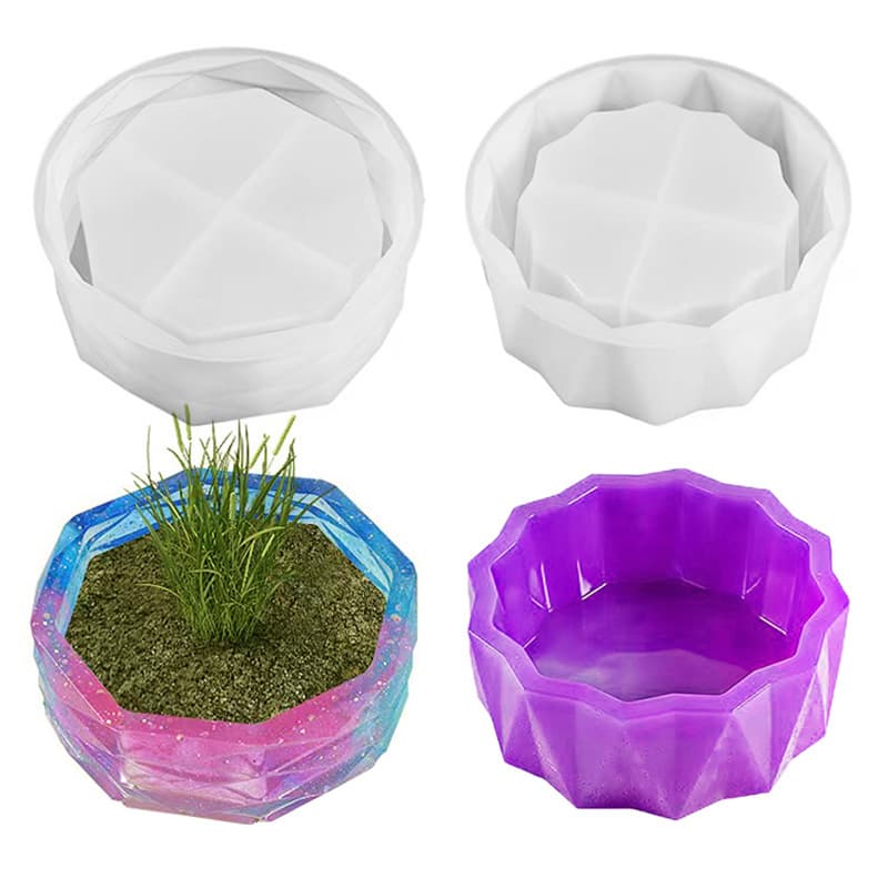 DIY Crystal Epoxy Resin Plaster Mold - Large Polygonal Faceted Flower Pot Storage Box Silicone Mold