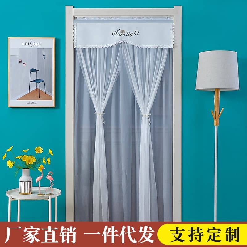 Simple Chiffon Long Curtain Room Divider Hanging Curtain for Living Room Kitchen Summer Mosquito Proof Door Curtain No Drilling