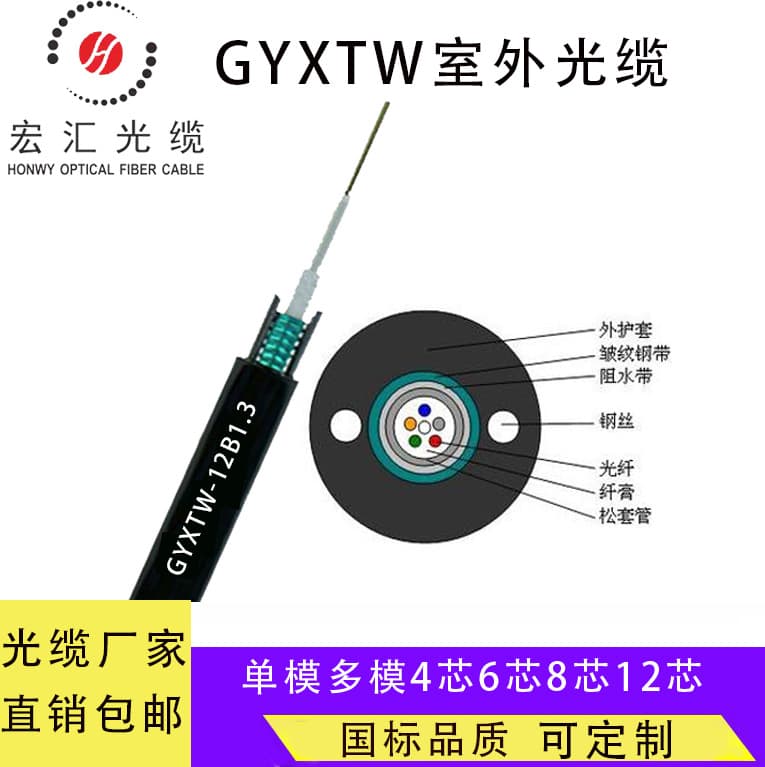 Gyxtw Outdoor 48/24 Core Single-Mode Optical Fiber Cable 12 Core Optical Fiber Cable National Standard 4/6/8 Core Fiber Optic Cable Steel Wire