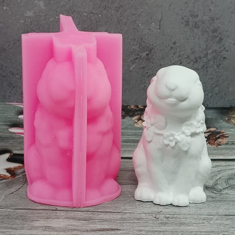 Animal sitting rabbit ornament candle plaster DIY plaster ornament candle holder silicone mold W1254