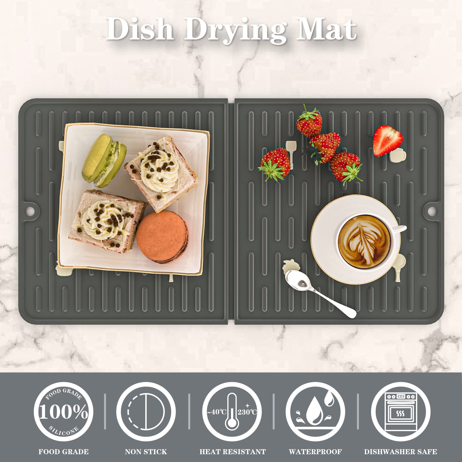 Cross-border Foldable Silicone Drying Mat for Dishes, Bowl Pad, Kitchen Table Mat, Washable Table Mat, Heat-resistant, Non-slip Pot Mat