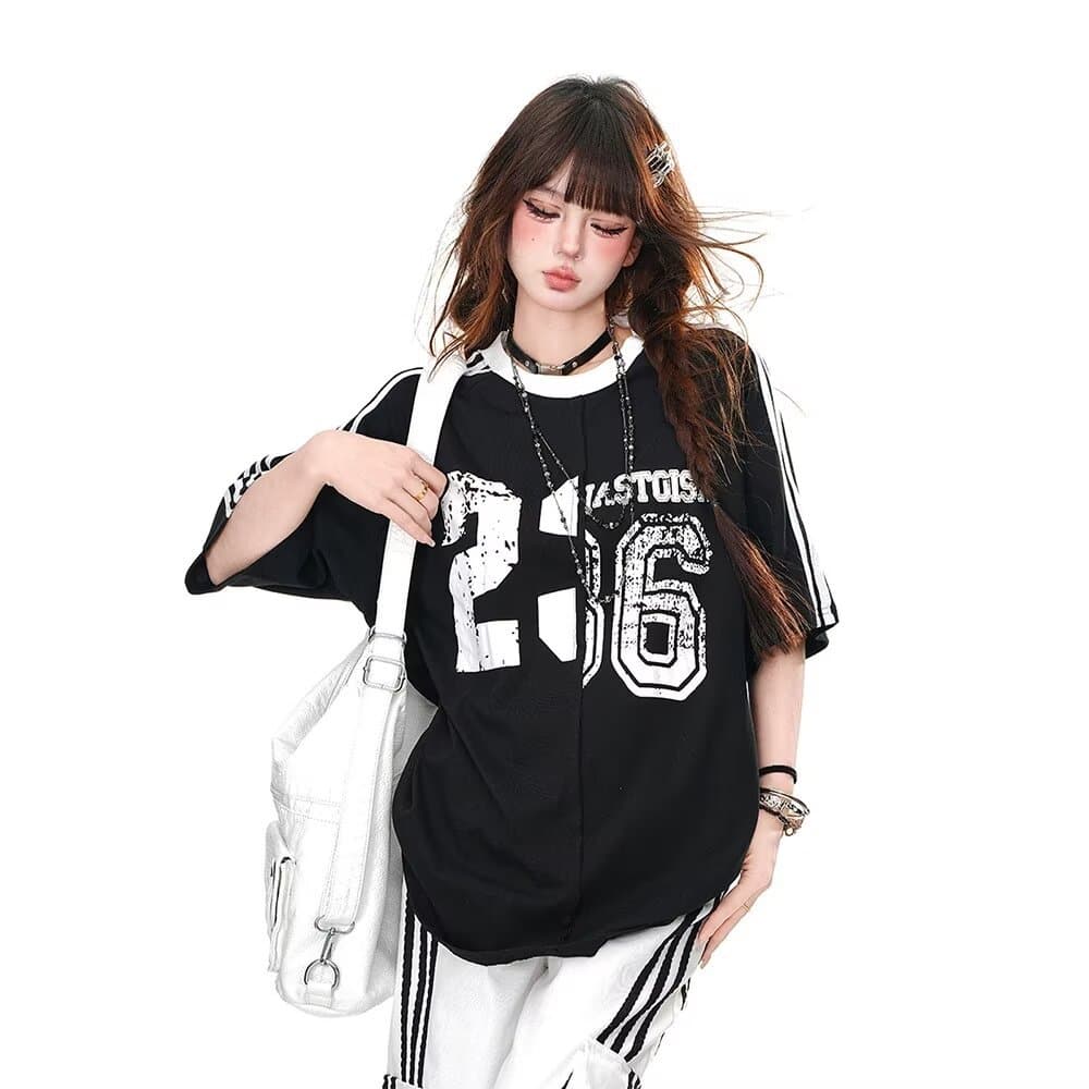 Youth American Vintage Irregular Distressed Sports Jersey Short Sleeve Unisex Patchwork Distressed Couple Top T-Shirt