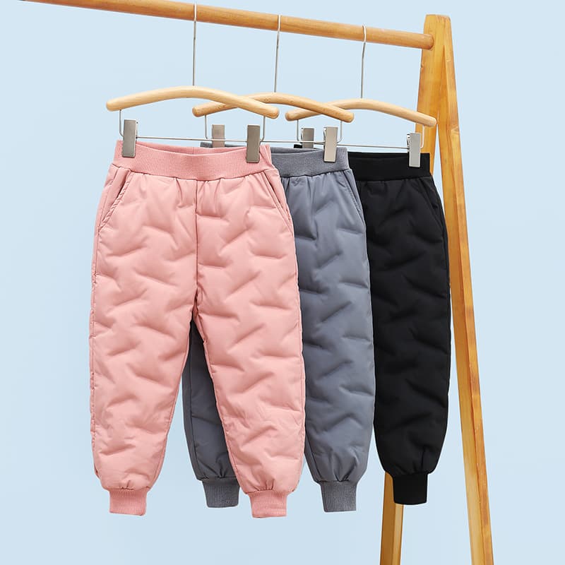 Children's Down Pants Mid-Waist Winter Waterproof Duck Down Long Pants for Older Kids Thickened Warm Pants Down Pants for Children's Outerwear