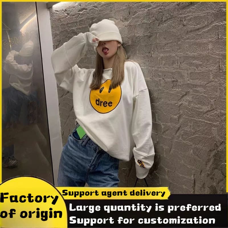 High version Drew classic smiley print couple hoodie