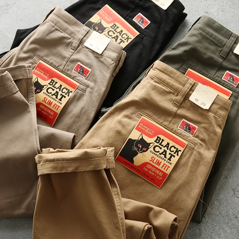 Heavyweight Washed Cotton Men's Casual Pants Amekaji Vintage Straight Leg Chino Trousers