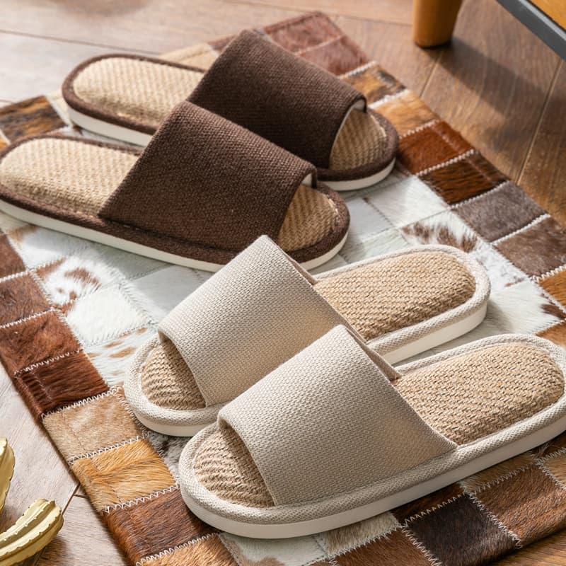 Japanese Style Minimalist Cotton Linen Slippers Unisex Indoor Home Use Spring Autumn Winter Couples Slippers Comfortable Breathable