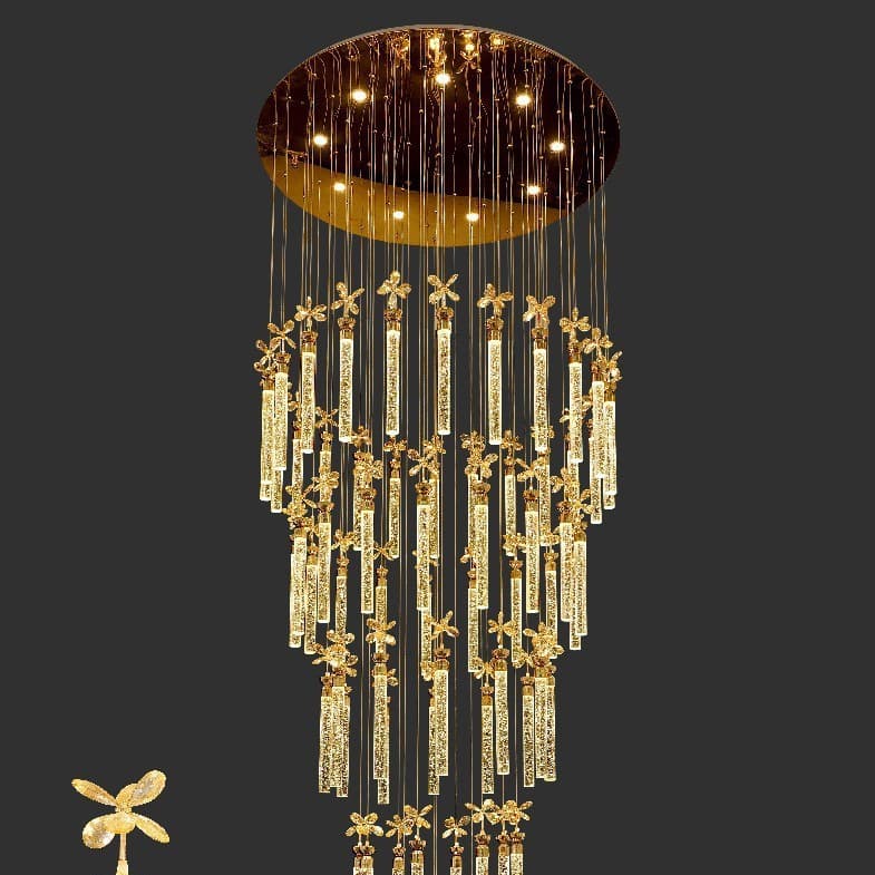 Duplex building villa stair chandelier rotating crystal long chandelier modern minimalist hall light luxury living room stairwell light