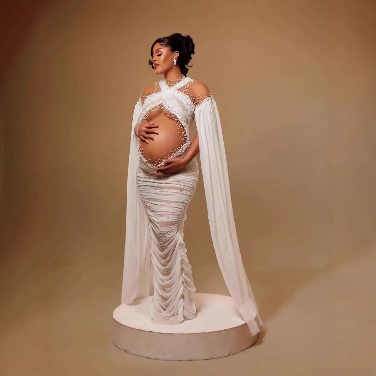 European and American Cross-Border Maternity Dress for Photography, New Style Photo Shoot Gown, Heavy Craftsmanship, Personalized Design for Baby Bump