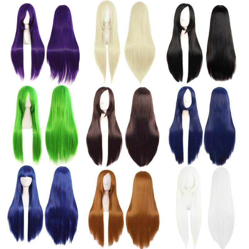 Anime Cosplay Wig Unisex Men Women Costume Realistic Multicolor Long Straight Hair with Straight or Side Bangs