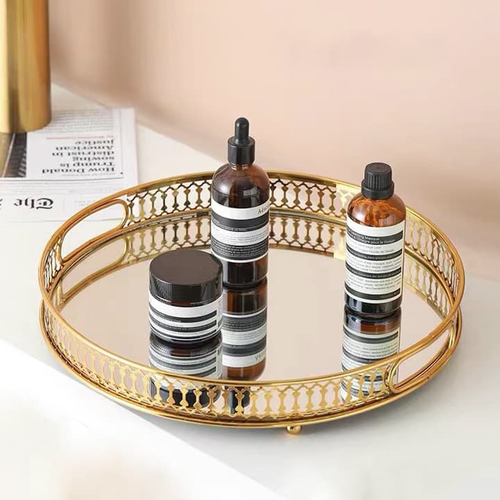 Cross-border European Light Luxury Glass Metal Tray Living Room Coffee Table Entryway Storage Plate Cup Tea Tray Ornament Decor
