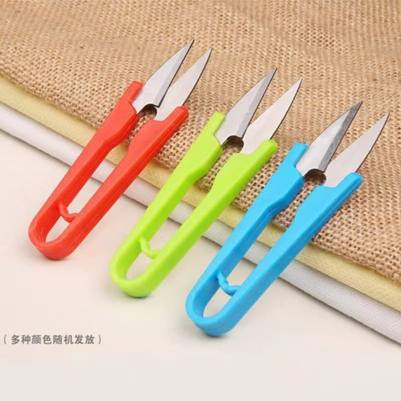 Plastic Handle Stainless Steel Cross-Stitch U-Shaped Small Scissors for Home Thread Trimming