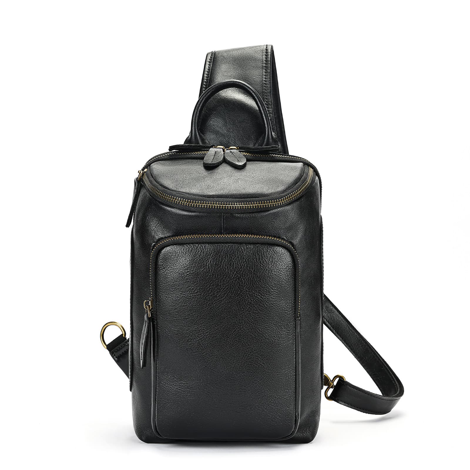 European and American retro crazy horse leather men's bag, casual travel crossbody bag, high-end fashion shoulder bag, commuting crossbody chest bag, trendy.
