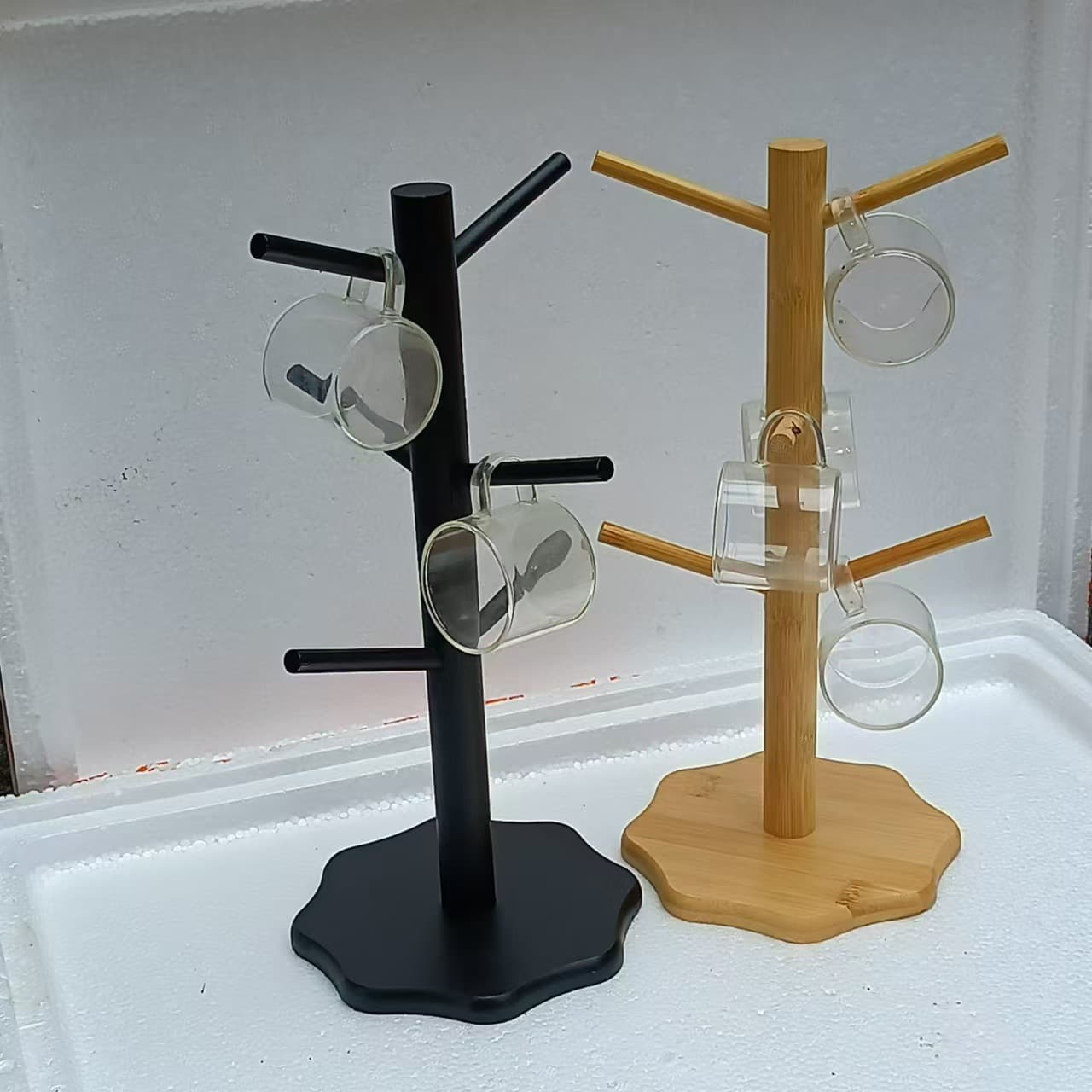 Bamboo drip cup holder, tabletop mug holder, commercial coffee cup holder, living room and kitchen storage rack, factory direct sales.