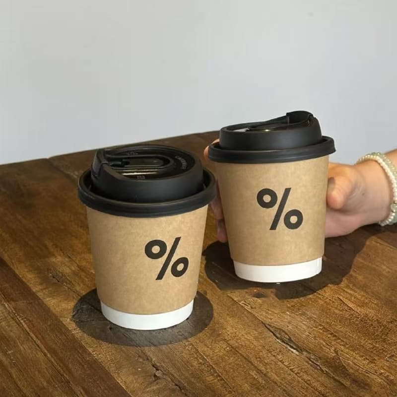 Disposable hot beverage coffee cup, 8oz thickened yellow kraft paper cup, 90mm diameter soy milk tea takeout cup.