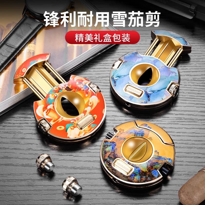 Jialong Stainless Steel Cigar V-Shaped Scissors Blade Hidden Cigar Drill Cigar Opening Cutter Ce-25Fz