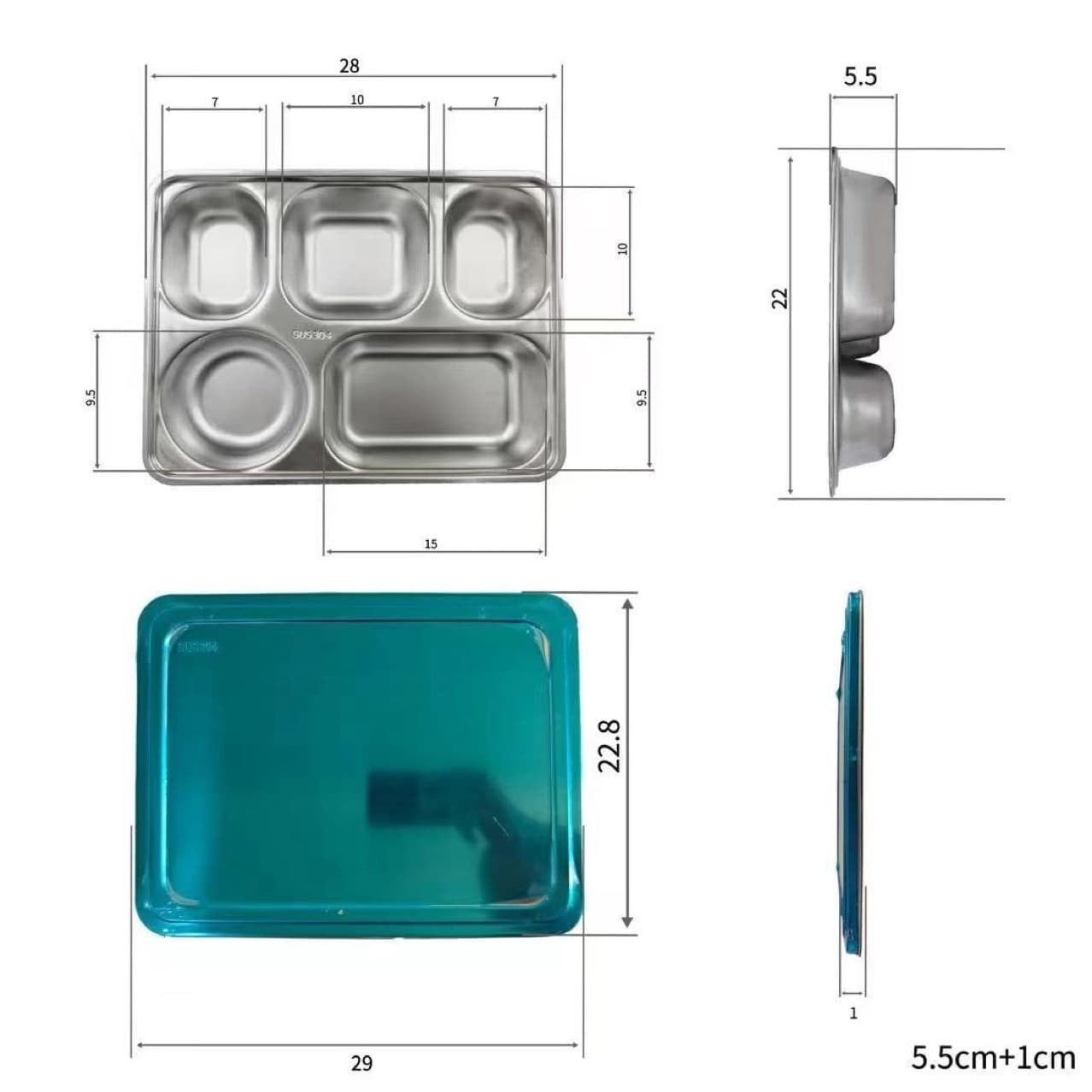 Cross-border Indonesian 304 stainless steel plate Indonesian lunch box meal plate school canteen with lid lunch box deepened five grids