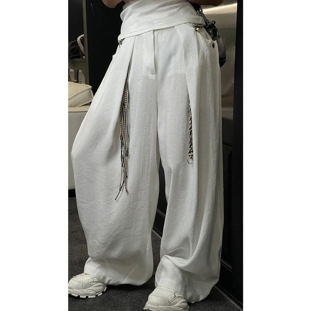 Summer New Trendy Retro 3D Cut Design Versatile Men's Loose Drape Wide-Leg Casual Trousers