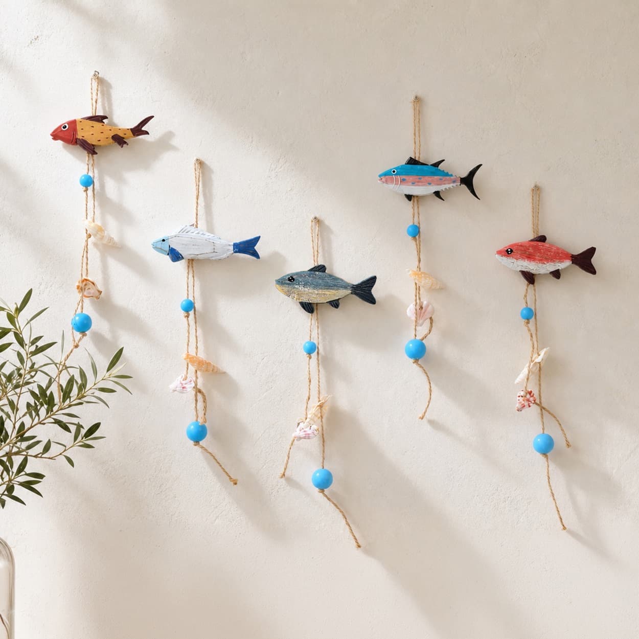 Solid Wood Colorful Fish Wall Hanging Decoration Ocean Style Vintage Ornament Creative Home Wall Mounted Fish Restaurant Decor